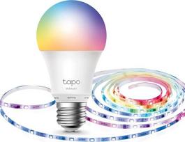 „TP-Link Tapo L530E“ išmanioji WLAN lemputė E27, daugiaspalvė, reguliuojamo ryškumo, su „Alexa“ suderinama išmanioji lempa + „Tapo RGBIC“ LED juosta, 5 m, padengta išmanioji LED juosta, 50 skirtingų spalvų zonų, segmentinis valdymas