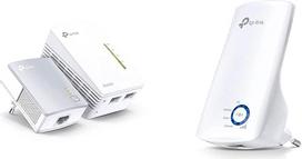 „TP-Link“ WLAN „Powerline“ adapterių rinkinys TL-WPA4220 KIT (WLAN 300Mbit/s, AV600 „Powerline“) baltas ir TL-WA850RE WLAN stiprintuvas-kartotuvas (300Mbit/s, WLAN stiprintuvas, valdymas per programėlę) baltas