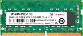 „Transcend JetRam“ 16GB DDR4 3200 SO-DIMM atminties modulis (JM3200HSE-16G, 1Rx8, 1,2 V, juodos spalvos)