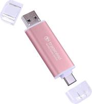 „Transcended ESD310“ 2 TB USB 10Gbps, C/A tipo, rožinis, iki 1 050MB/s, išorinis SSD, dviejų prievadų (USB-C ir A) „iPhone 15/16/17“ ir „Android“ įrenginiams