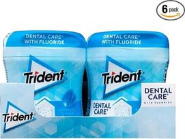 „Trident Dental Care“ kramtomoji guma be cukraus su pipirmėtės skoniu – 6 indeliai po 68 g – su fluoru dantų priežiūrai, gaivus pipirmėtės skonis, kramtomi saldainiai be cukraus, didmeninis tiekimas