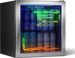 „TRIUMPHKEY“ 50 l gėrimų šaldytuvas su stiklinėmis durimis ir RGB LED apšvietimu | Reguliuojama temperatūra 2–18 °C, tylus veikimas (38 dB), stiklinės durys, idealiai tinka vakarėlių kambariui, žaidimų kambariui ir biurui