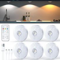 „TRUMPETS“ USB įkraunamas LED prožektorius su nuotolinio valdymo pultu, belaidis LED vitrinų apšvietimas su laikmačio funkcija, apšvietimas po baldais, spintelių apšvietimas, magnetinis šviestuvas su atminties funkcija, baltos spalvos: rinkinys