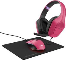 „Trust Gaming“ GXT 790P „Tridox“ žaidimų kompiuterio rinkinys – lengvos ausinės su 50 mm garsiakalbiu ir 3,5 mm jungtimi, programuojama USB pelė (200–6400 DPI), pelės kilimėlis, žaidėjams skirtas kompiuterio / nešiojamojo kompiuterio rinkinys – rožinė spa