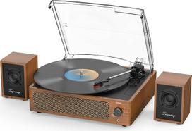 „Trynnay Retro Brown“ patefonas su pasyviaisiais lentyniniais garsiakalbiais, „Bluetooth“ plokštelių grotuvas, 3 greičiai, belaidis AUX įėjimas, ausinių lizdas ir automatinio sustabdymo funkcija