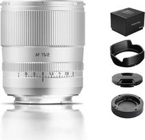 „TTARTISAN AF 75 mm F2“ objektyvas, skirtas „Snoy E-Mount“ fotoaparatams, sidabrinės spalvos, pilno kadro portretiniai objektyvai (E, sidabriniai)