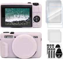 „TYUANDOUER“ G7X II fotoaparato dėklas ir LCD ekrano apsauginės plėvelės rinkinys, minkštas silikoninis dėklas, skirtas „Canon Powershot G7X Mark II“ fotoaparatui, lengvas guminis apsauginis dėklas, skirtas G7XII, „Jelly Pink“ spalvos