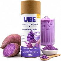 „Ube“ milteliai, 100 g – gryni violetiniai batatų milteliai (Dioscorea alata) | 100 % gryni, be priedų | Tinka veganams ir be glitimo | Skirti „Ube Latte“, dubenėliams, kepiniams ir desertams