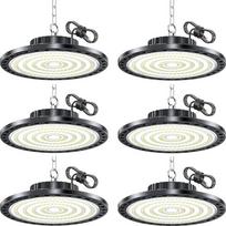 „UFO“ LED vidaus prožektorius, 100 W, 10 000 lm, 6 500 K, IP65, 6 vnt. rinkinys | LED dirbtuvių lubinis šviestuvas su maitinimo bloku, pramoninių patalpų apšvietimas, šaltai balta šviesa, aukštų patalpų šviestuvas, skirtas garažams, gamykloms ir sandėliam