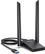 „UGREEN AX1800“ USB WLAN raktas – „Wi-Fi 6“ USB 3.0 adapteris kompiuteriui su dviem 5 dBi WLAN antenomis, įdiegtu tvarkyklės moduliu, puikiu signalų prasiskverbimu per sienas ir dviejų dažnių juostų palaikymu (5 GHz / 2,4 GHz), skirtas „Windows 10“ / „Win