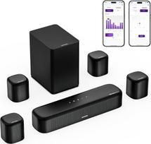 „ULTIMEA“ 7.1 kanalų garso juosta su „Dolby Atmos“, 3D erdvinio garso sistema namų kinui su 4 erdvinio garso garsiakalbiais, programėle, namų kino garso sistema, televizoriaus garso juosta su žemų dažnių garsiakalbiu, HDMI eARC, „Bluetooth“ 5.3, „Aura A60