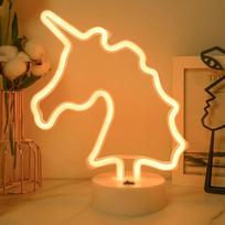 „Unicorn“ neono lemputė, miegamojo naktinė lemputė – šiltos baltos spalvos LED šviesos ženklai, maitinami baterijomis arba per USB, puiki dovana šeimai, gimtadieniui, šventėms, vestuvėms