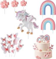 „Unicorn“ torto papuošimų rinkinys, 18 vnt. „Unicorn“ 3D torto papuošimai su vienaragiu