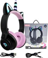 „Unicorn“ „Bluetooth“ ausinės, belaidės ausinės su ausų apvadu, LED apšvietimu, stereo garsu ir mikrofonu. (Juodos)