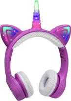 „Unicorn“ „Bluetooth“ ausinės, belaidės ausinės su ausų apvadu, LED apšvietimu, stereo garsu ir mikrofonu. (Mėlynos ir raudonos spalvos)