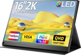 „Uperfect“ QLED nešiojamasis monitorius, 2,5K, 16 colių, 2560 x 1600, 2000:1, 500 nitų | 16:9/16:10 QHD matinis ekranas, antrasis ekranas su HDMI ir USB-C jungtimis, skirtas kompiuteriui, nešiojamajam kompiuteriui, mobiliajam telefonui, „Xbox“, „Switch“,