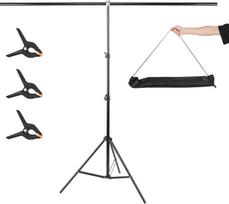 „UTEBIT“ T formos fono stovas, 1,5 x 2 m reguliuojamas trikojis stovas su 3 spyruokliniais spaustukais, fotostudijos fono stovas, nuotraukų ir vaizdo įrašų fono sistema, skirta fotostudijoms, portretų ir produktų fotografavimui