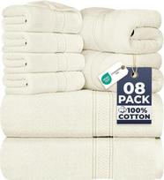 „Utopia Towels“ 8 dalių aukščiausios kokybės rankšluosčių rinkinys: 2 vonios rankšluosčiai, 2 rankų rankšluosčiai ir 4 veido rankšluosčiai, 600 GSM, 100 % žiedinio verpimo medvilnė, skirtas sporto salėms, viešbučiams ir SPA centrams (dramblio kaulo spalvo