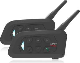 „V4 Plus“ motociklų „Bluetooth“ ausinės, 4 kanalų 1500 m veikimo nuotolio šalmų interkomas su IP65 atsparumu vandeniui, triukšmo slopinimu, FM (2 vnt. rinkinys)
