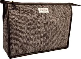 „Vagabond Bags Ltd“ „Harris Tweed“ žuvies kaulų rašto didelė kelioninė kosmetinė, 31 cm, juodai-balta tvido medžiaga