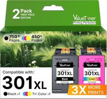 „Valuetoner 301 XL“ spausdintuvo kasetės, suderinamos su „HP 301“ spausdintuvo kasetėmis | „301“ spausdintuvo kasetės, daugiapakė, skirtos „HP Deskjet 2540“, „1010“, „2543“, „Officejet 4630“, „2620“ ir „Envy 5“ spausdintuvams534, 4500, 4502, 4504 (2 vnt.