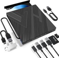 „varkda“ išorinis CD/DVD įrenginys su USB 3.0 Type-C jungtimi, 4 USB prievadais ir TF/SD kortelių lizdais | Nešiojamas CD/DVD +/-RW ROM įrašymo ir atkūrimo įrenginys, išorinis optinis DVD įrenginys, skirtas nešiojamiesiems kompiuteriams, stacionariems kom
