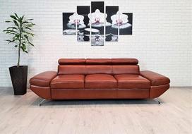 „Varsovia“ trijų vietų sofa iš tikros odos, plotis 235 cm, su reguliuojamais atlošais. Odinė sofa iš tikros odos, įvairių spalvų