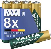 „VARTA“ AAA įkraunamų baterijų rinkinys (8 vnt.), „Recharge Accu Power on Demand“, 800 mAh Ni-MH baterija, iš anksto įkrauta, paruošta naudoti