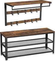 „Vasagle“ batų suoliuko su sėdynėle ir sieninio drabužių kabliuko komplektas