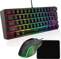 „VBESTLIFE“ 60 % žaidimų klaviatūros ir pelės rinkinys, klaviatūra su RGB apšvietimu ir 3600 DPI žaidimų pelė, itin kompaktiškas laidinis klaviatūros ir pelės rinkinys su pelės kilimėliu (juodas rinkinys)