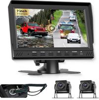 „VECHTEL“ 2*galinio vaizdo kameros kabelis su 7 colių monitoriumi, parkavimo pagalba, 18 LED galinio vaizdo kamera su naktinio matymo funkcija, IP68 atsparumas vandeniui, skirta visureigiams, vaizdo įrašymo ciklas su 64GB SD kortele, 12–24 V nuolatinė sr