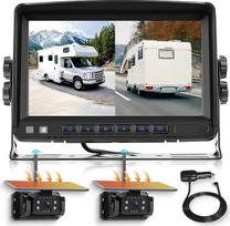 „VECHTEL“ belaidė atbulinės eigos kamera, 7 colių HD IPS monitorius su 2 belaidėmis 720P HD 10000 mAh magnetinėmis saulės energija maitinamomis atbulinės eigos kameromis, IP69 atsparumas vandeniui, naktinio matymo funkcija, parkavimo gairės, 12–36 V, skir