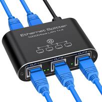 „VEDINDUST“ LAN skirstytuvas 1 į 4, 1000Mbps, aliuminis tinklo komutatorius, „Gigabit Ethernet“ skirstytuvas, skirtas kompiuteriams, koncentratoriams, maršrutizatoriams ir televizijos priedėliams, su USB-C maitinimo kabeliu