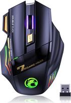 „VEGCOO C8“ belaidė žaidimų pelė, įkraunama tyliai spaudžiama žaidimų pelė su 2,4 GHz USB imtuvu, 3 reguliuojamais DPI lygiais, 7 jautriais mygtukais, ergonomiška RGB pelė, skirta nešiojamiesiems kompiuteriams, stacionariems kompiuteriams ir „Mac“ kompiut