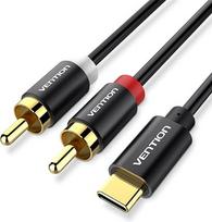 „VENTION“ USB Type-C į 2 RCA garso kabelis, Type-C–RCA kabelis, 2 RCA lizdai, USB-C garso kabelis, skirtas „Xiaomi“, „LG“, namų kino sistemoms, stiprintuvams, DVD grotuvams, televizoriams ir garsiakalbiams (1,5 m / 5 pėdų)
