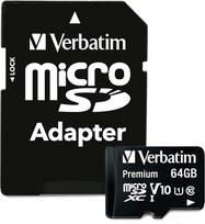 „Verbatim Premium“ microSDHC atminties kortelė – 64GB – su adapteriu, 10 klasės, skaitymo greitis iki 90MB/s