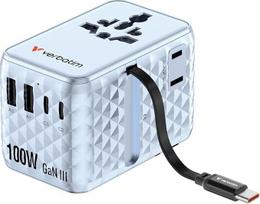 „Verbatim“ GaN kelioninis maitinimo adapteris, 100 W, mėlynas, su 2 USB-C ir 1 USB-A jungtimis, JAV/Japonijos standartas