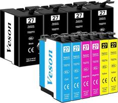 „Veson 27XL“ spausdintuvų kasetės, skirtos „Epson 27XL“ kasetėms, suderinamos su „Epson Workforce“ modeliais: WF-7110, WF-7210, WF-7610, WF-7620, WF-7710, WF-7715, WF-7720, WF-3620, WF-3640 spausdintuvams (4 juodos, 2 žydros, 2 raudonos, 2 geltonos)
