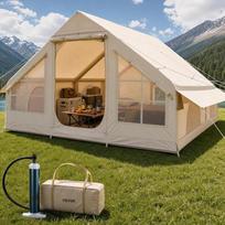 „VEVOR“ pripučiamos palapinės, skirtos kempingui, lengvai surenkamos, pripučiama palapinė su rankiniu siurbliu, visų keturių metų laikų „glamping“ palapinė su viryklės pakėlėju, durimis ir tinkliniais langais, laikymo maišelis, kad būtų lengva