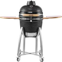 „VEVOR“ „Kamado“ grilis, keraminis grilis, rūkymo krosnelė, skersmuo 450 mm, su medinėmis rankenomis, šoninėmis lentynomis, metaliniu stovu su ratukais ir termometru (iki 400 °C), viršutine ir apatine oro srove, skirtas kepimui ant grotelių, griliui ir ma