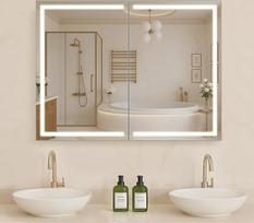 „VEVOR“ vonios veidrodinė spintelė su LED apšvietimu (60 x 80 cm) – LED vonios spintelė su 3 spalvų reguliuojamu apšvietimu ir HD veidrodžio atminties funkcija / reguliuojamomis lentynomis ir saugojimo erdve / kištukiniais lizdais ir USB jungtimis