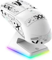 „VGN Game Power Attack Shark X6 Superlight“ belaidė žaidimų pelė su RGB įkrovimo stotele, 49 g ultralengva pelė, „PixArt PAW3395“ jutiklis, 26 000 DPI, 2,4 GHz / „Bluetooth“ / laidinis ryšys, lipnios juostelės rinkinys, G502, PC / Mac, balta