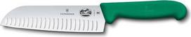 „Victorinox Fibrox“ „Santoku“ peilis su dantytu ašmeniu, japonų virtuvinis peilis mėsai, žuviai ir daržovėms, 17 cm, aštrus, HACCP spalvos rankena, žalia