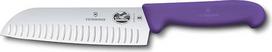 „Victorinox Fibrox“ „Santoku“ peilis su dantytu ašmeniu, japonų virtuvinis peilis mėsai, žuviai ir daržovėms, 17 cm, aštrus, HACCP spalvota rankena, violetinė