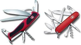 „Victorinox Ranger 79 M Grip“ kišeninis peilis, 130 mm, raudonas/juodas, ir kišeninis peilis „Huntsman“, 91 mm, raudonas