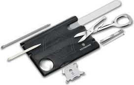 „Victorinox Swiss Card“ kišeninis peilis, nagų priežiūros priemonės, nagų dildė, žirklės, juodos spalvos