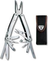 „Victorinox Swiss Tool Spirit X“, 24 funkcijos, daugiafunkcinis įrankis su fiksuojamu peiliu ir kombinuotomis smailiosiomis replėmis, komplekte su nailono dėklu, sidabrinės spalvos