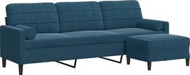„vidaXL“ 3-vietė sofa su pėdų atrama, porankiais, metaliniu karkasu, apmušta sofa, skirta svetainei, poilsio sofa, sėdimoji baldai, šiuolaikiška, mėlyna, aksominė