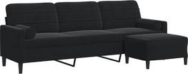 „vidaXL“ 3-vietė sofa su pufu, porankiais, metaliniu karkasu, apmušta sofa, skirta svetainei, poilsio sofa, sėdimoji baldai, šiuolaikiška, juoda, aksominė
