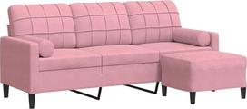 „vidaXL“ 3-vietė sofa, sofa su pėdų atrama ir porankiais, metaliniu karkasu, minkšta sofa svetainei, poilsio sofa, moderni, rožinio aksomo